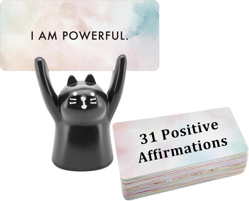 ZEARPT Affirmation Card Deck for Women, Self Care Gift, Positive Affirmation Cards with Holder, Gift for Her, Daughter, Niece, Sister, Daily Affirmations, Midlife Manifestation Gift (Black - Cat) - Image 1